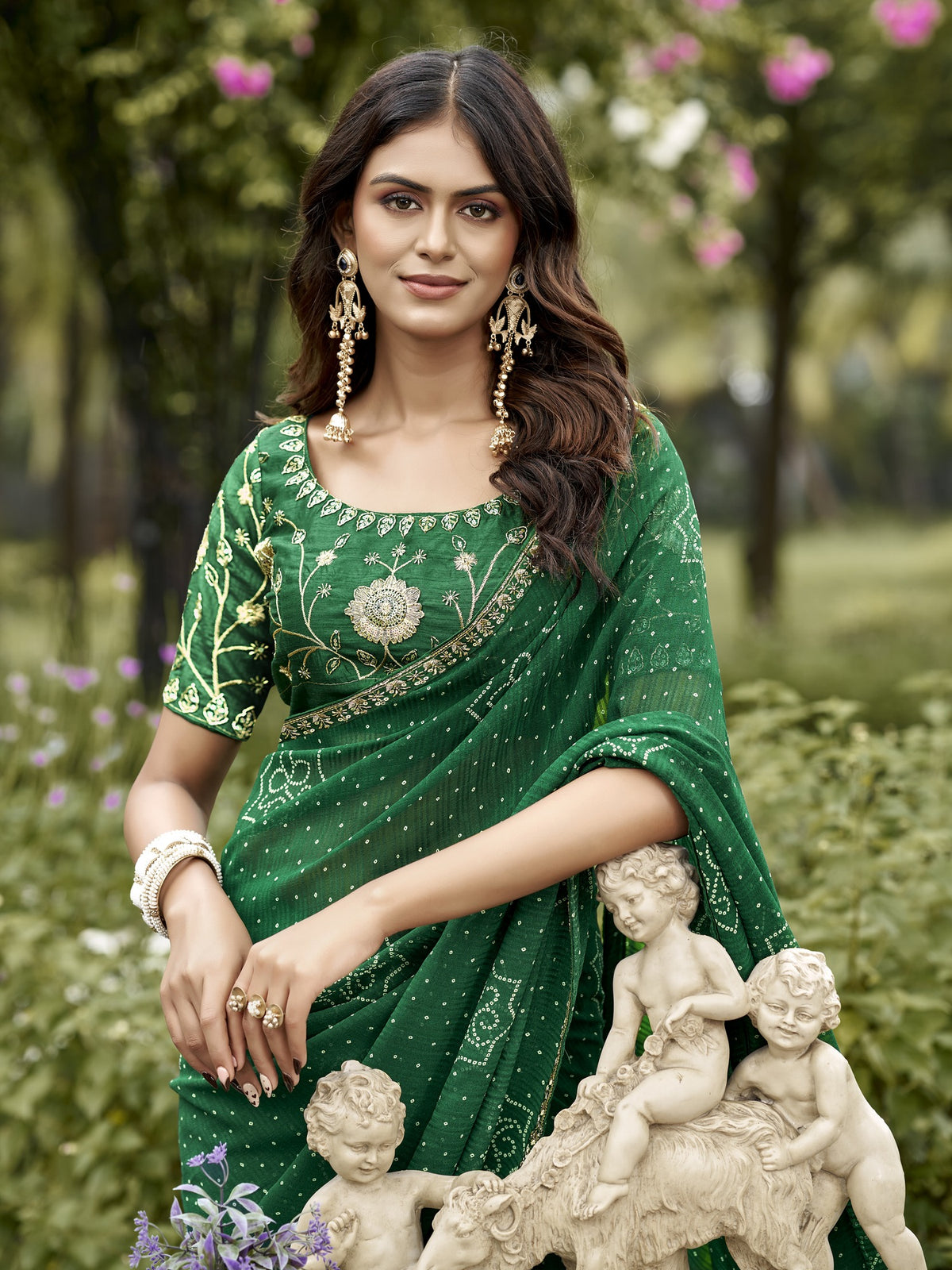 Green georgette saree view 4