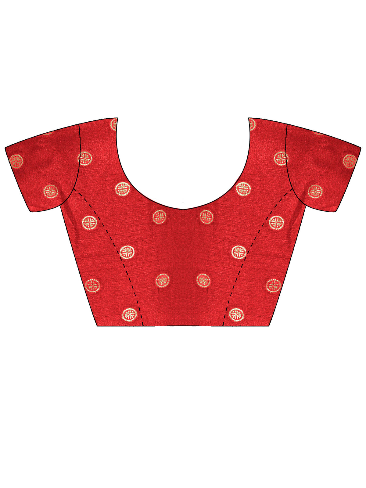 Unstitched red cotton blend blouse piece with foil design
