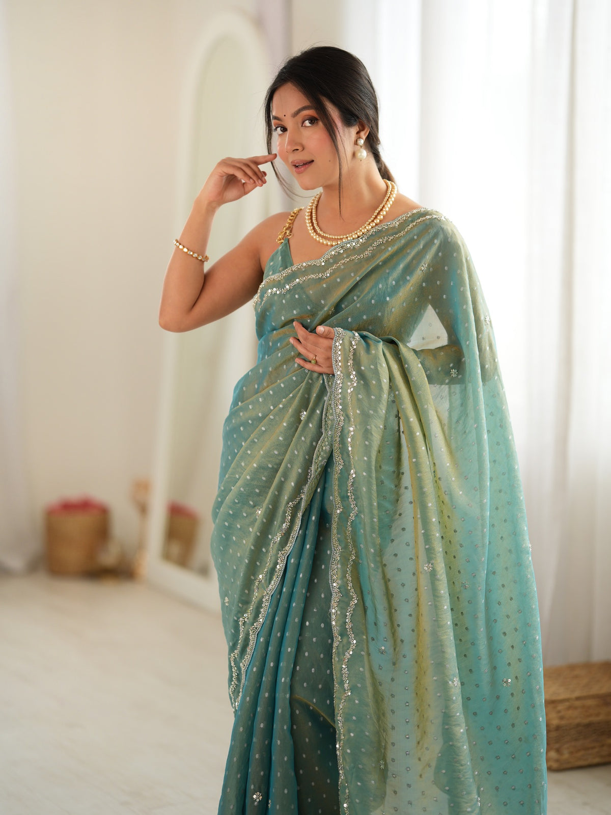 Light Blue Georgette saree – detail view 3