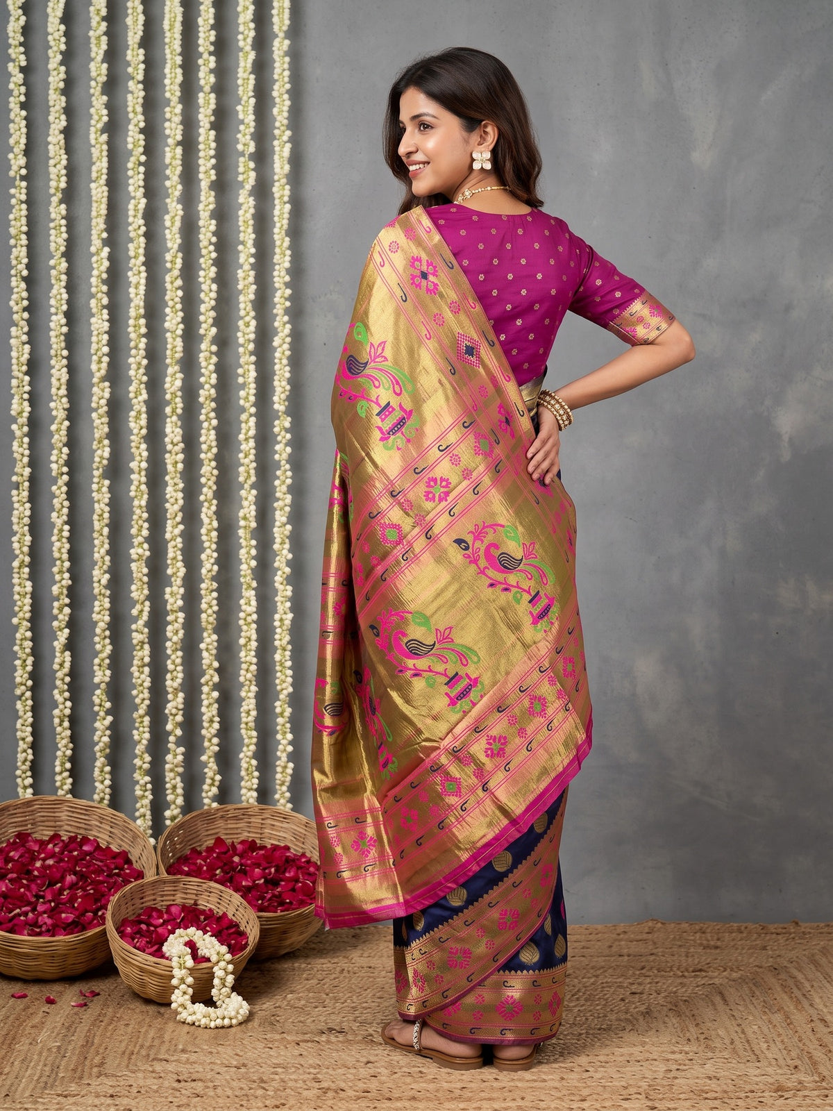 Navy Blue Silk Blend saree – detail view 3
