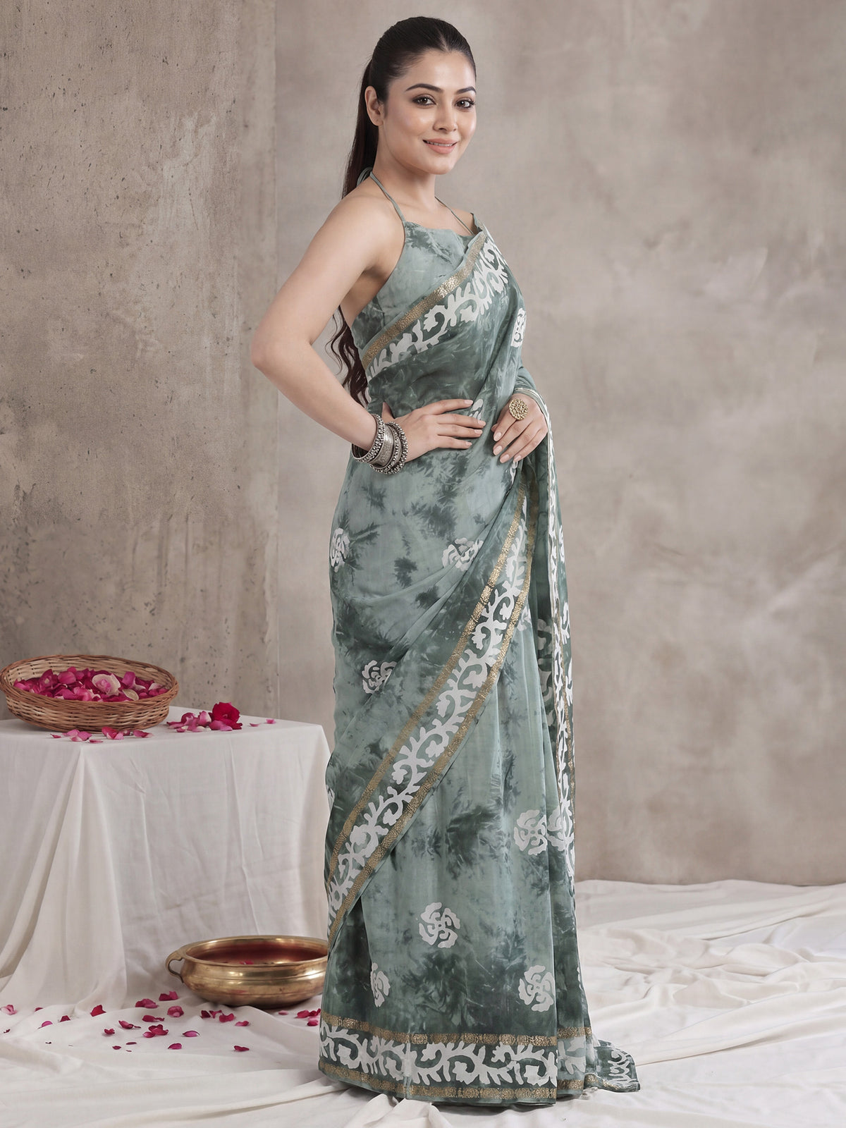 Sea Green Cotton saree – detail view 2