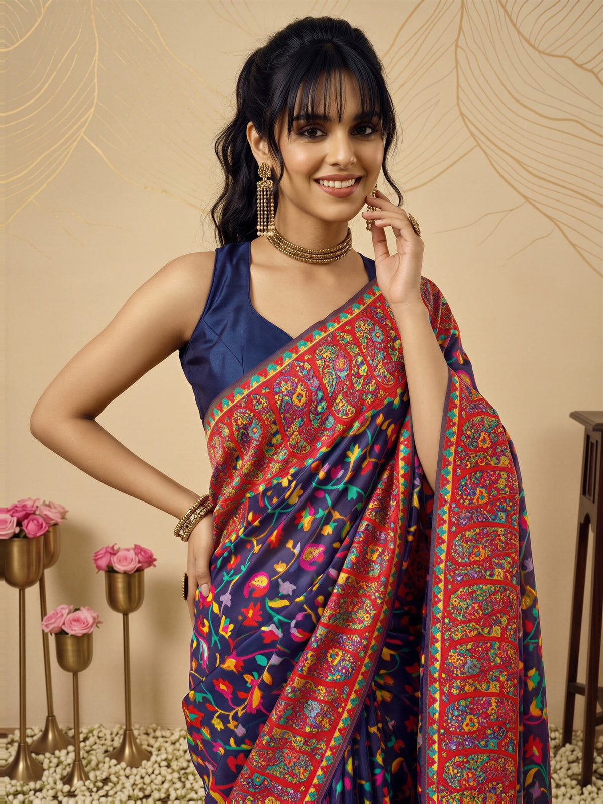 Navy Blue Cotton Silk saree – detail view 3