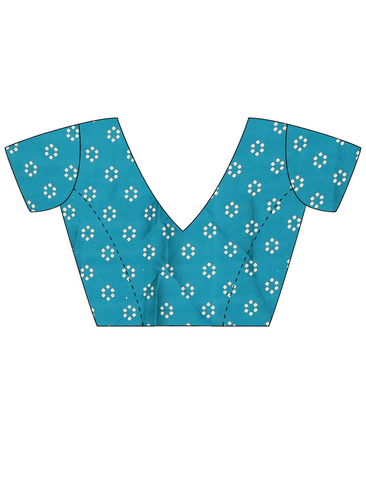 Unstitched light blue satin blouse piece with ajrak design
