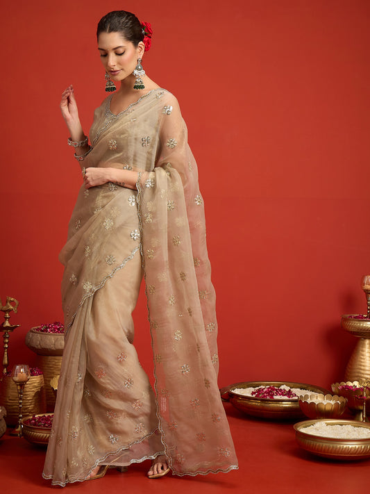 Beige Chiffon saree – detail view 1