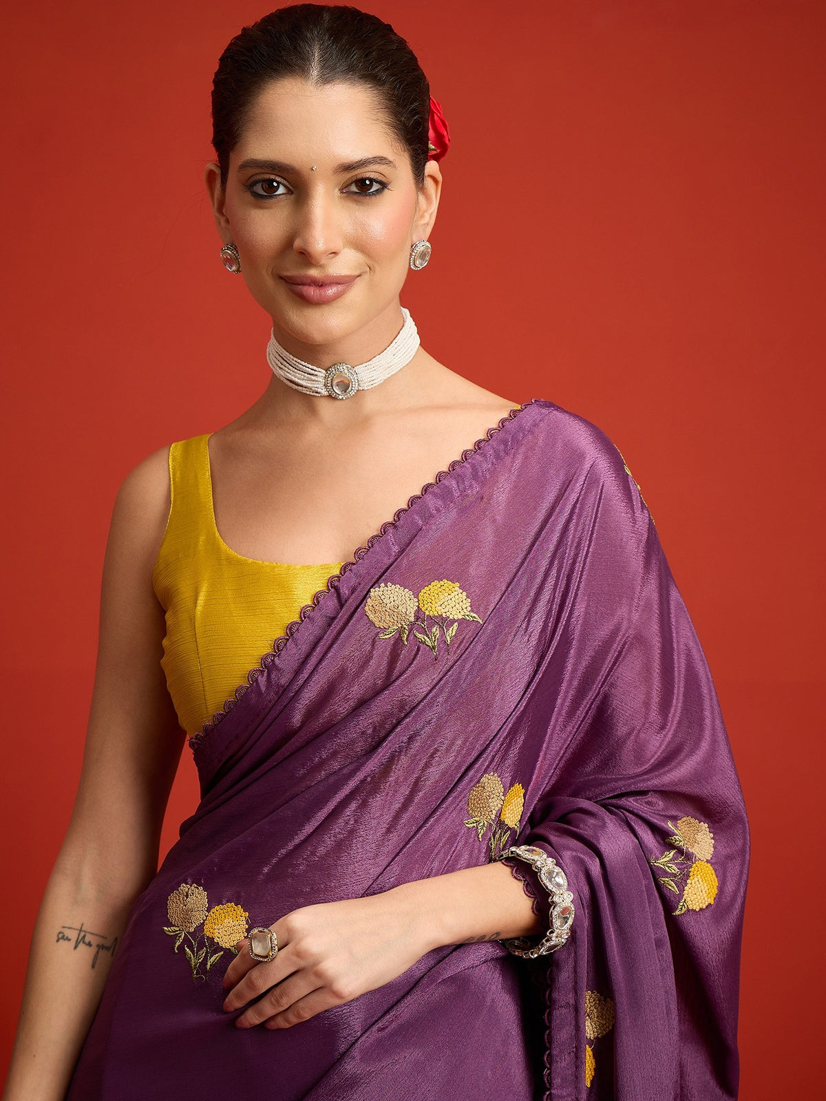 Purple poly georgette saree view 3