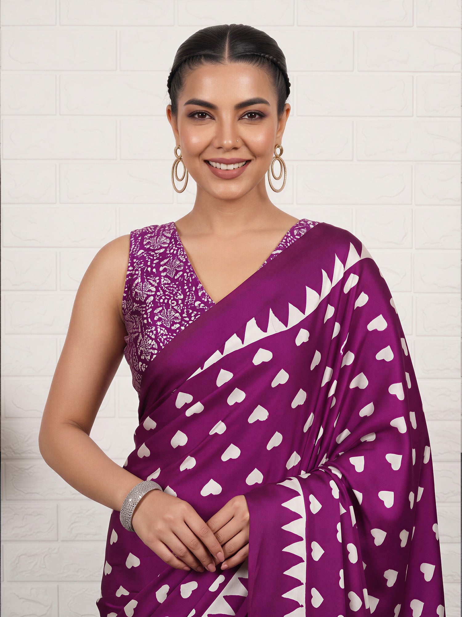 Purple Satin saree – detail view 4