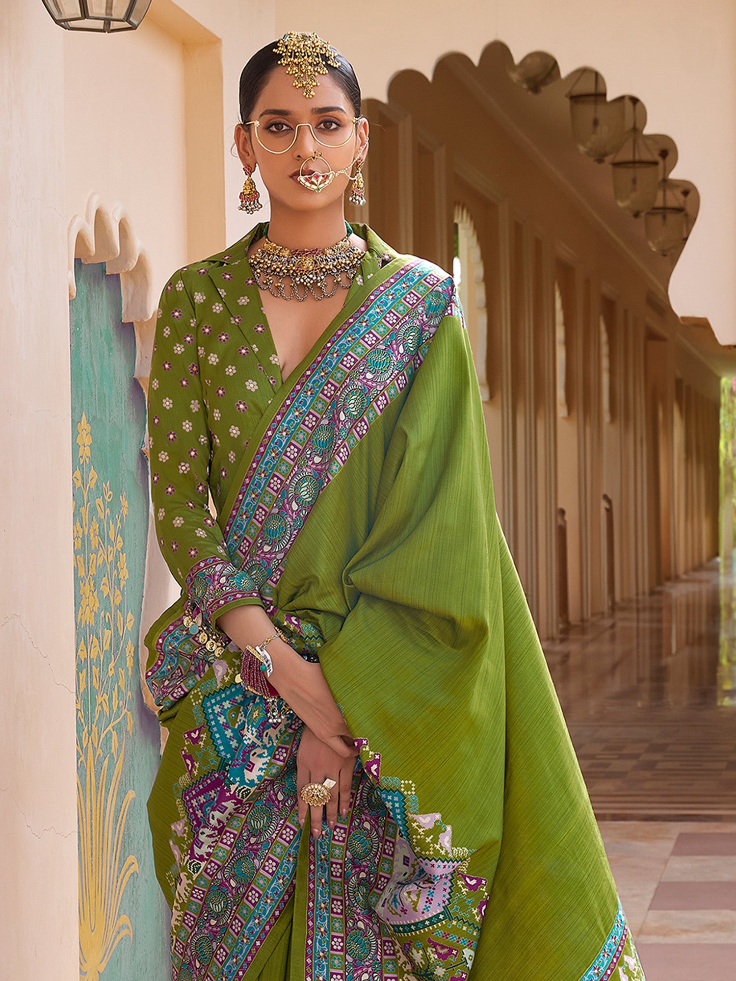 Green Silk Blend saree – detail view 3