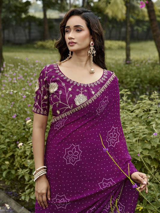 Purple georgette saree view 1