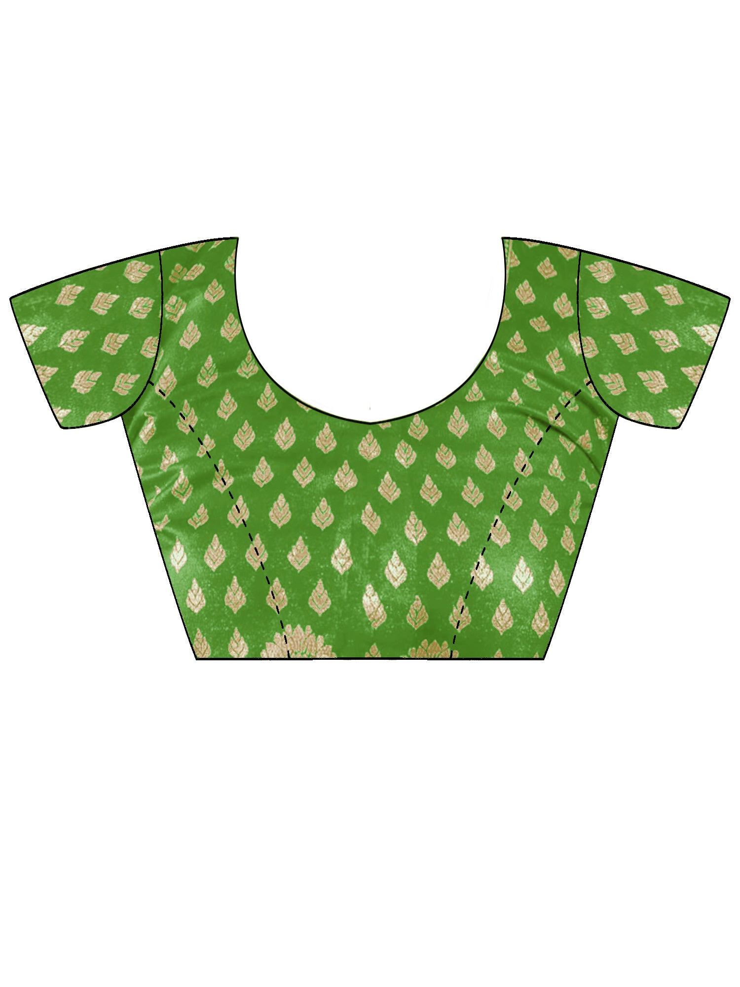Unstitched green silk blend blouse piece with ethnic motif design