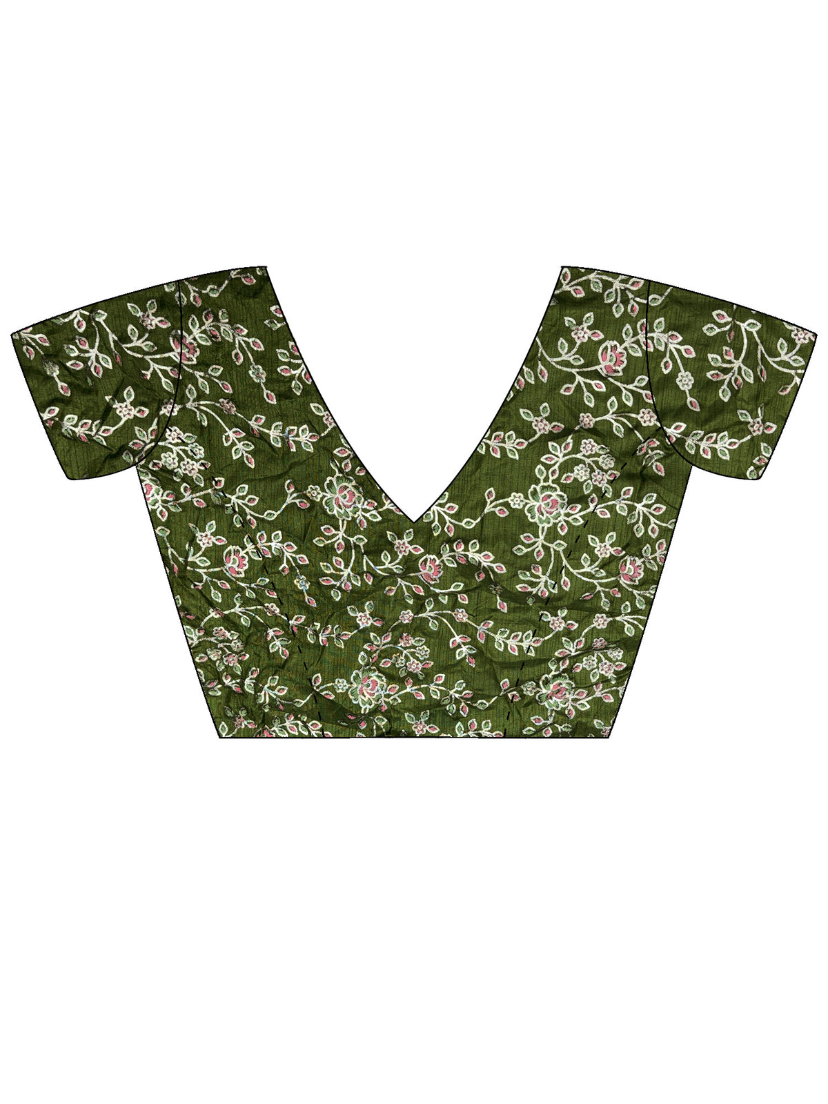 Unstitched green banglori silk blouse piece with ethnic motif design