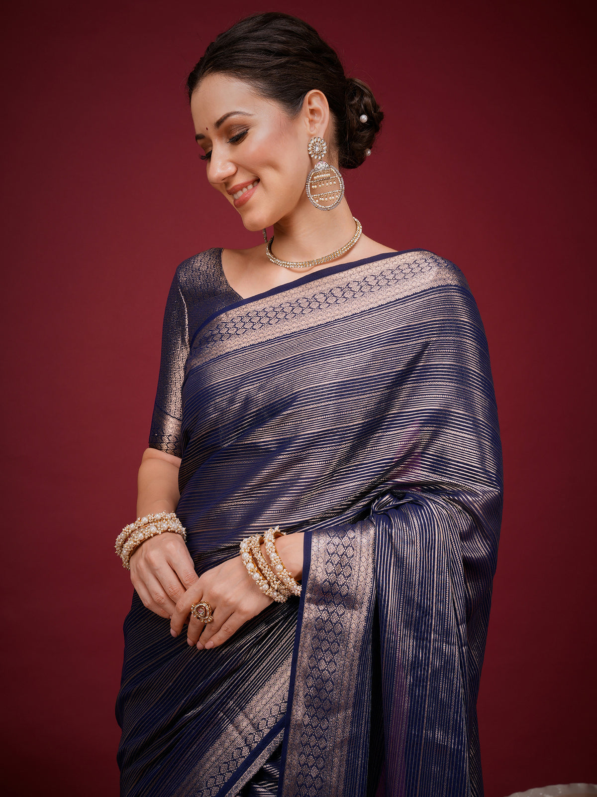 Navy Blue Viscose Silk saree – detail view 3