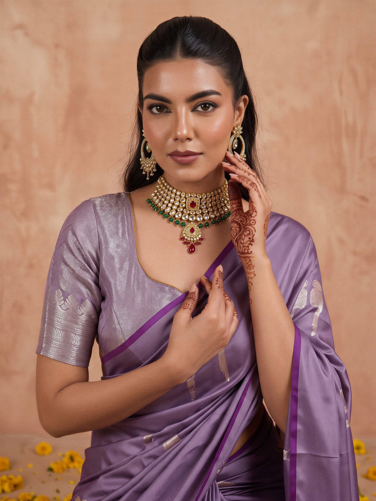 Lavender Satin saree – detail view 4