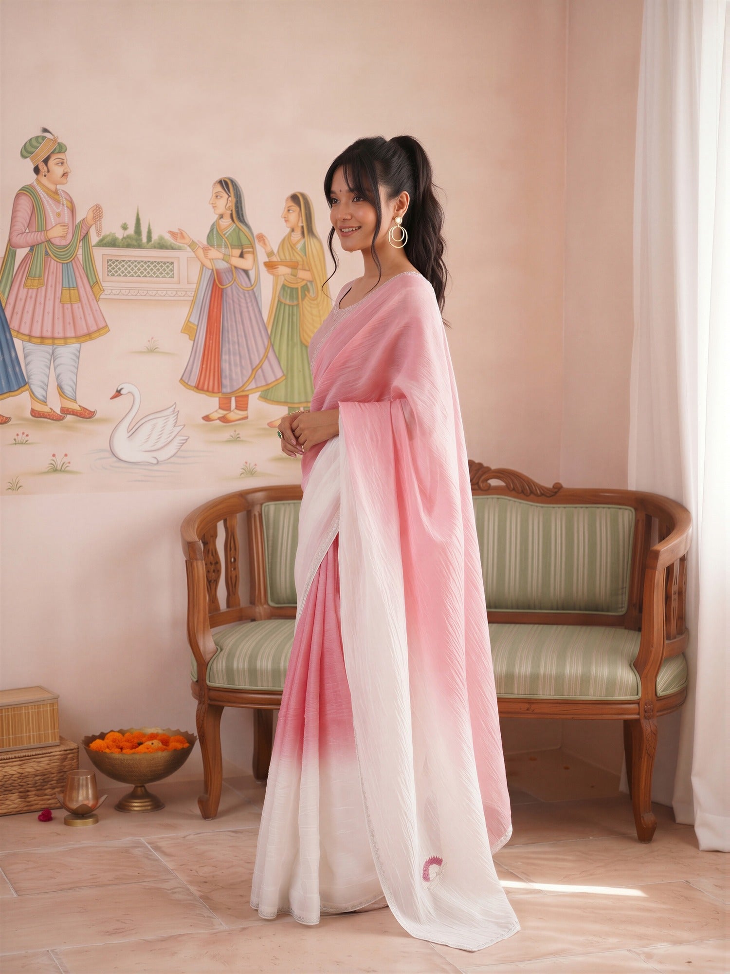 Pink Paper Silk saree – detail view 2
