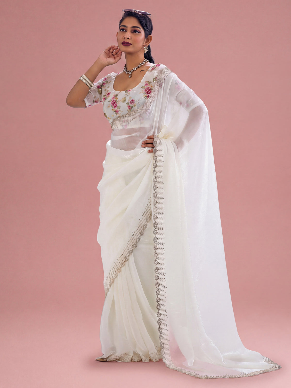 White Silk saree – detail view 2