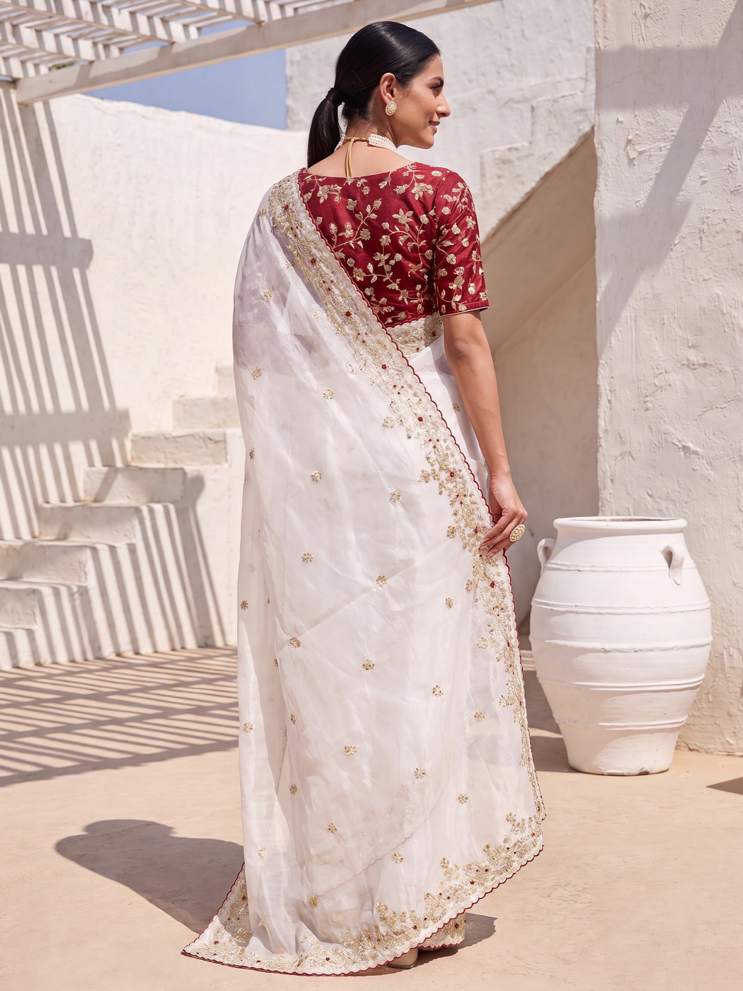 White Satin saree – detail view 1