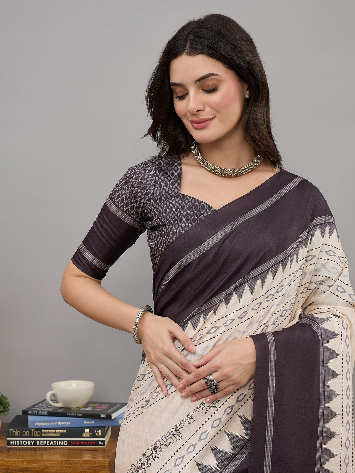 Off White soft silk saree view 3