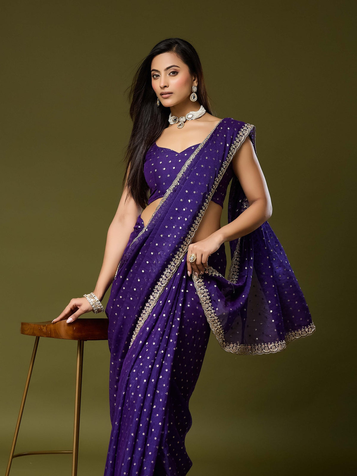 Purple Georgette saree – detail view 4