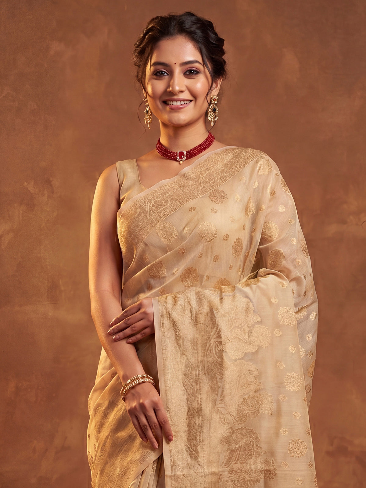 Cream Silk Blend saree – detail view 4