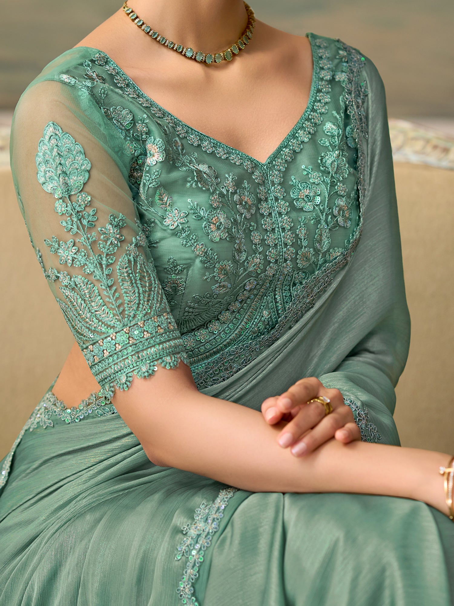 Light Blue Chiffon saree – detail view 3