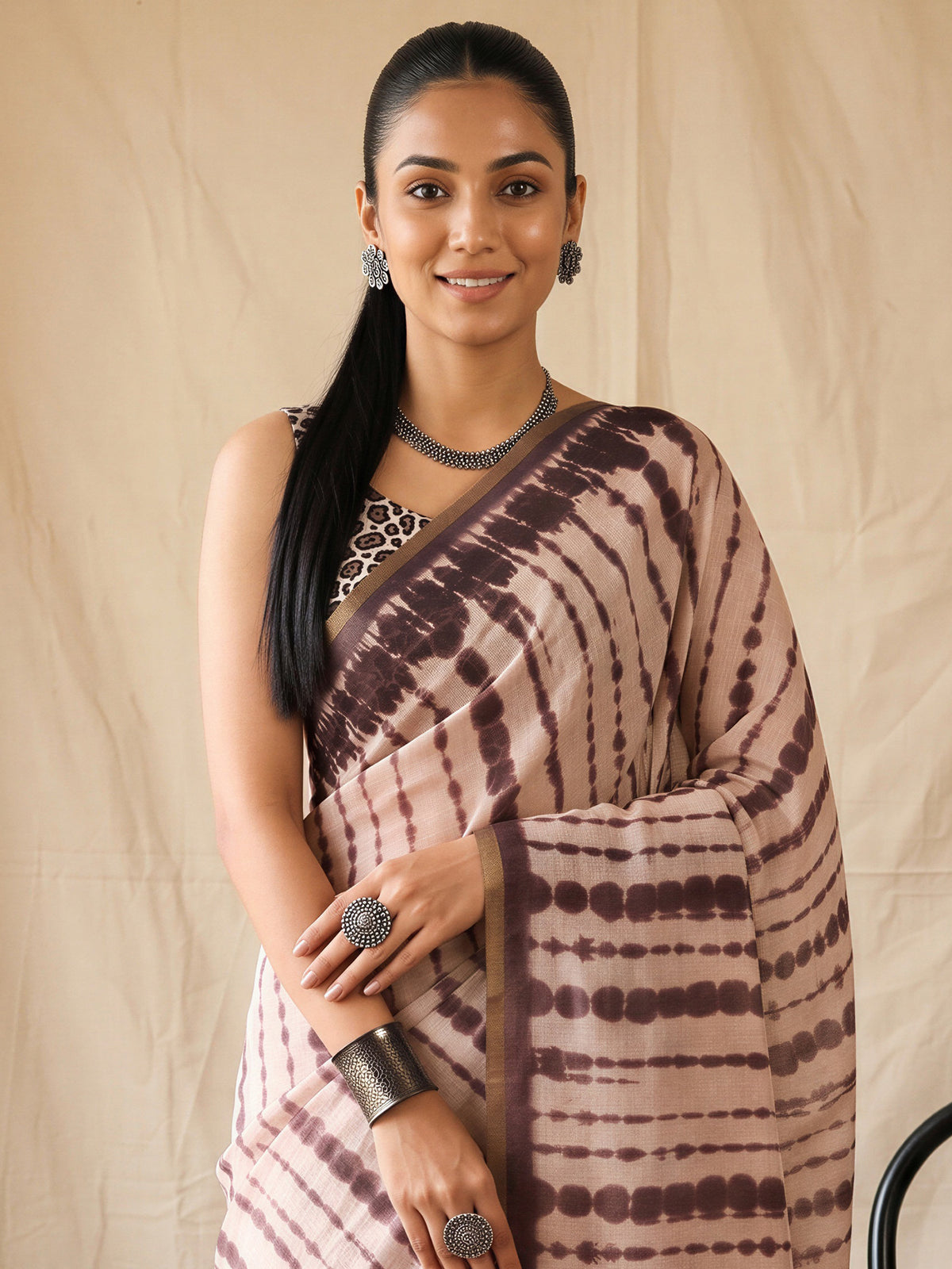 Peach Cotton Blend saree – detail view 4