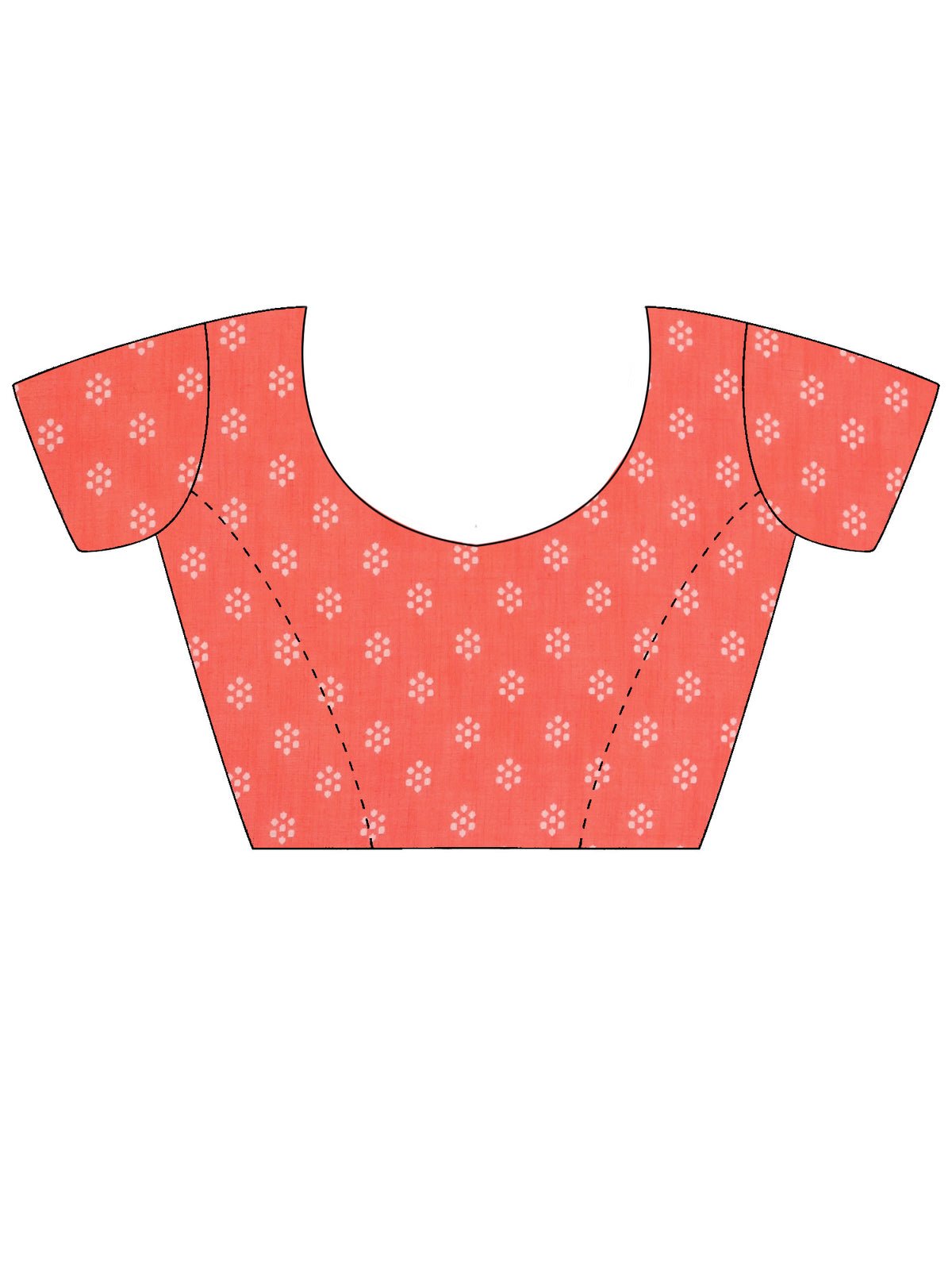 Unstitched coral cotton blend blouse piece with bandhani design