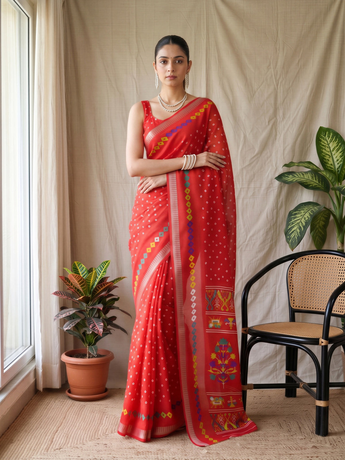 Red Georgette saree – detail view 3