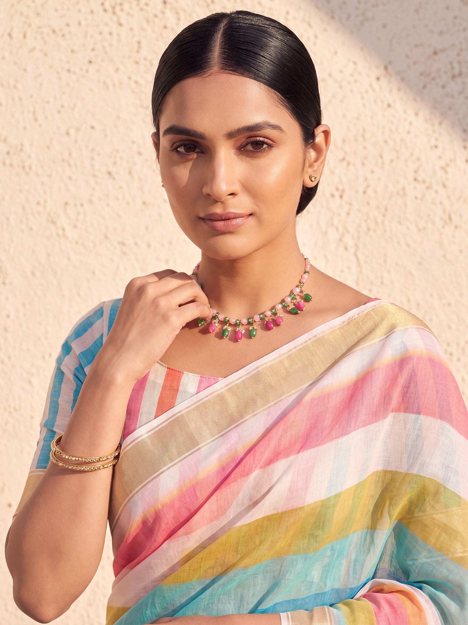 Multicolored Linen saree – detail view 4