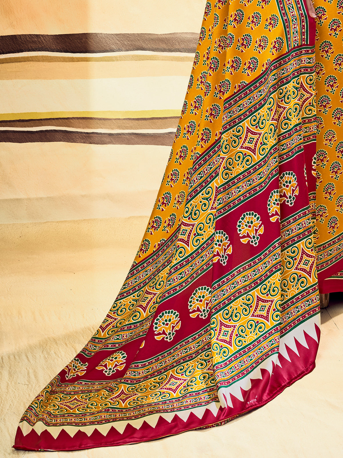 Mustard Satin saree – detail view 5