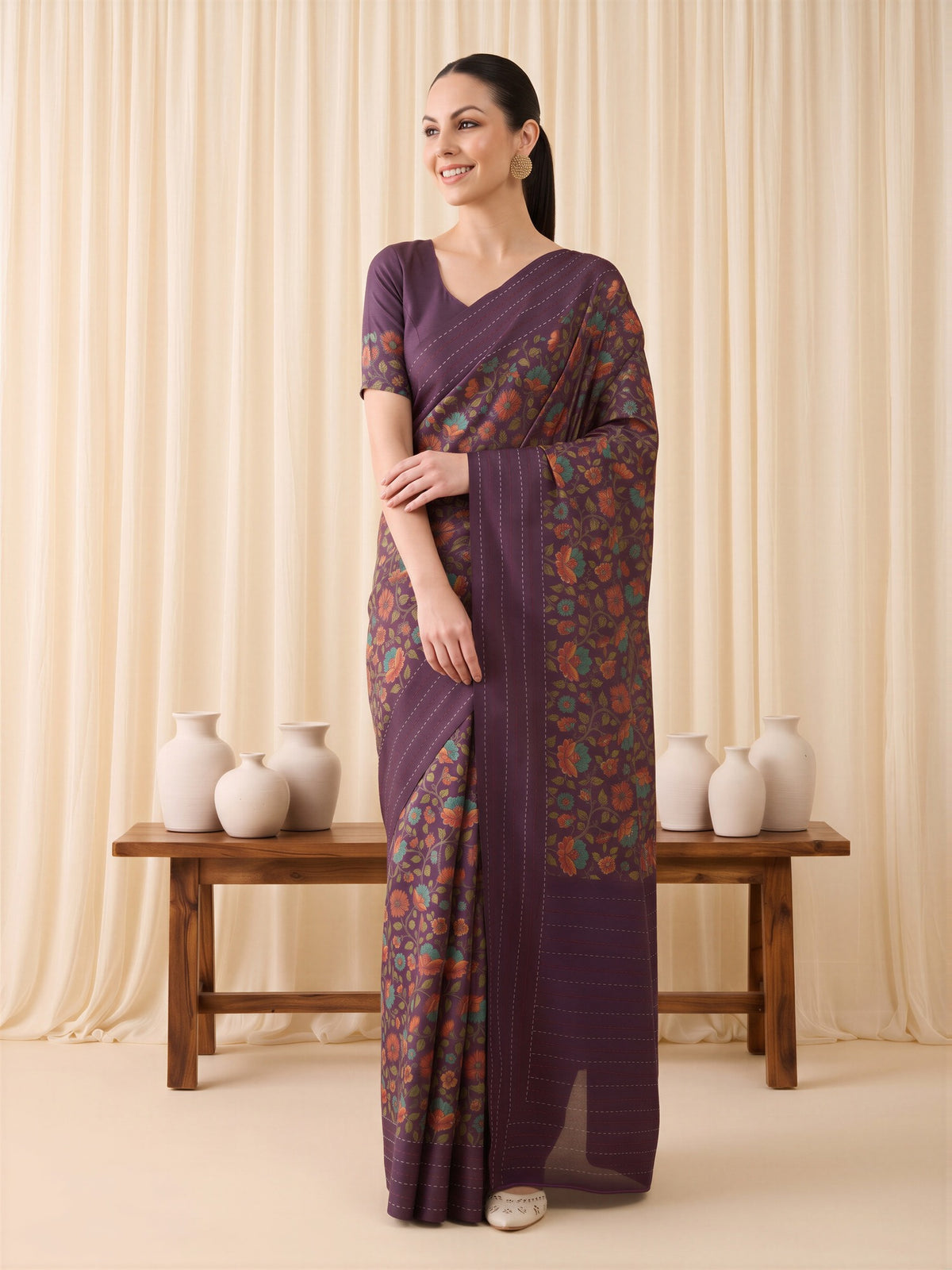 Purple Silk Blend saree – detail view 3