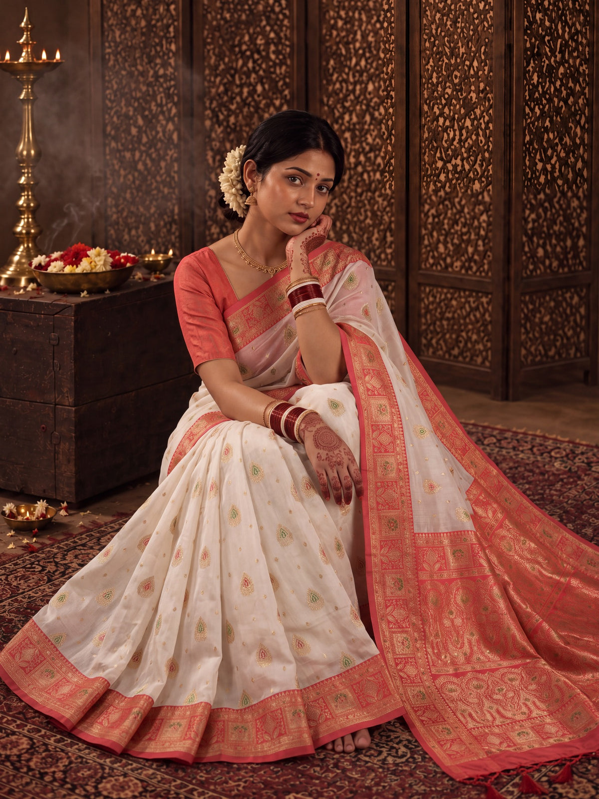 White Banarasi Silk saree – detail view 3