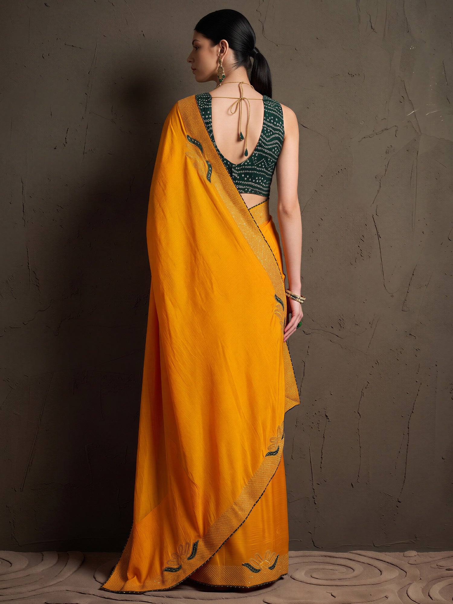 Yellow Vichitra Silk saree – detail view 1