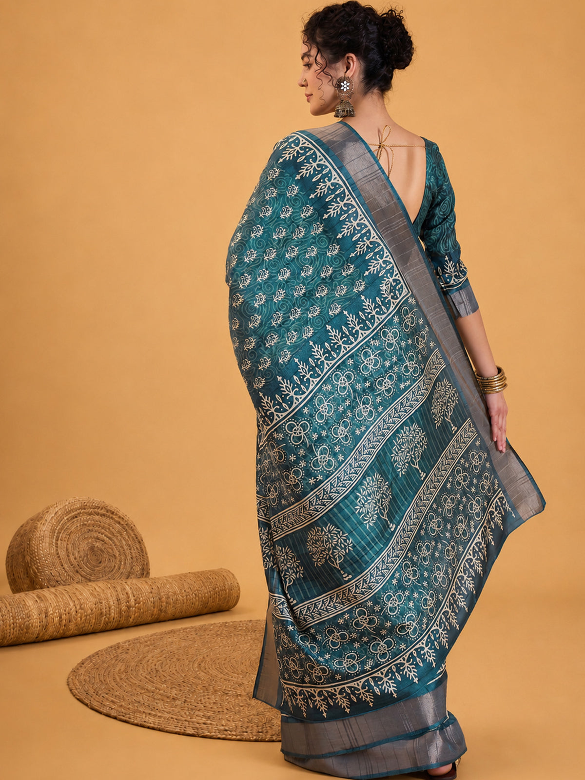 Teal Blue Silk Blend saree – detail view 1