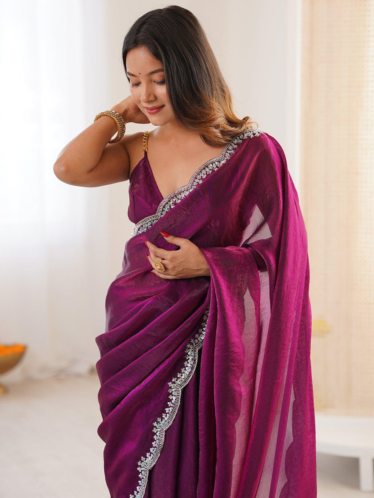 Magenta Silk Blend saree – detail view 4