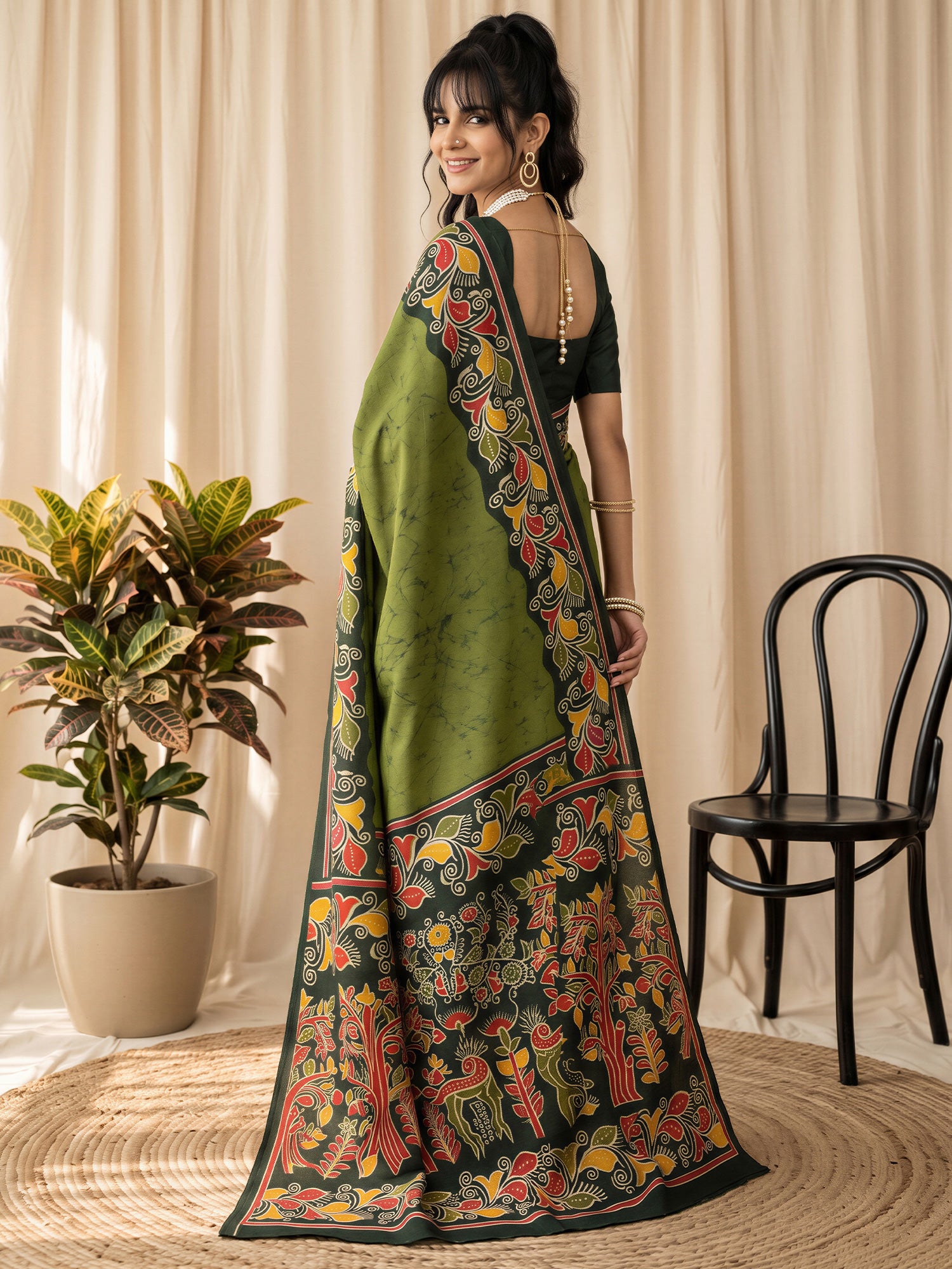 Green Cotton Blend saree – detail view 1