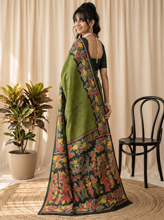 Green Cotton Blend saree – detail view 1