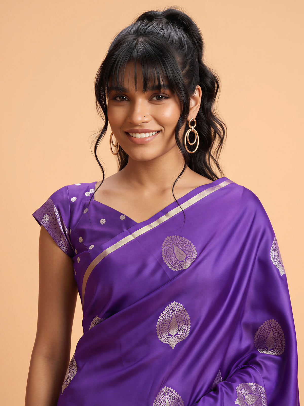 Purple Satin Silk saree – detail view 4