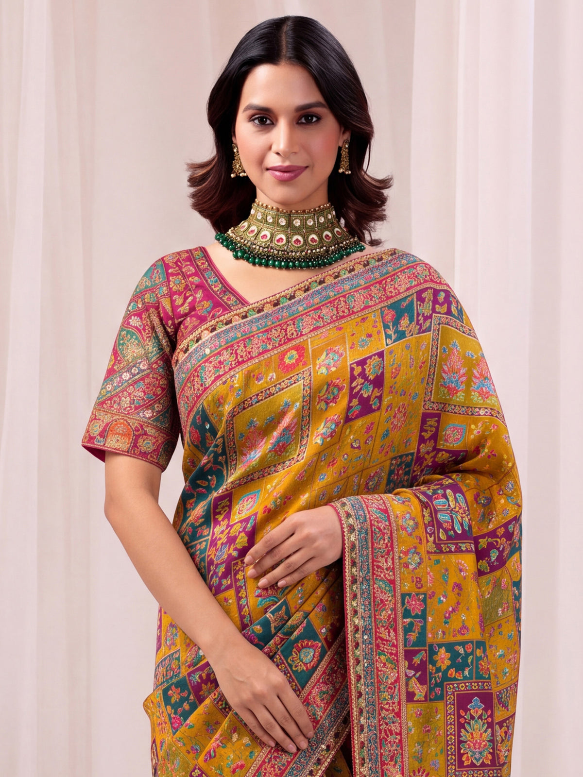 Mustard Silk Blend saree – detail view 4
