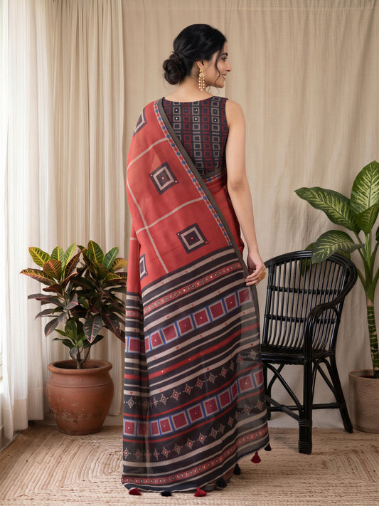 Rust Linen Blend saree – detail view 1