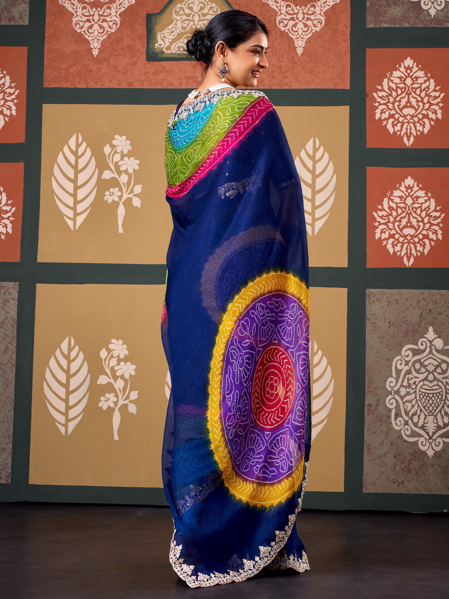 Navy Blue Chiffon saree – detail view 1