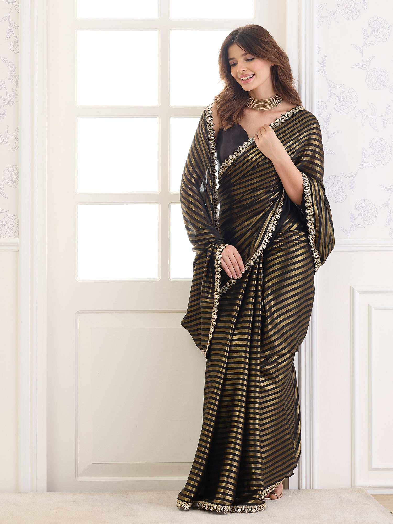 Black Satin saree – detail view 3