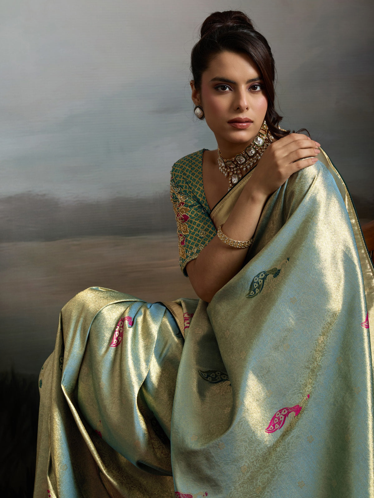 Teal Green Banarasi Silk saree – detail view 4