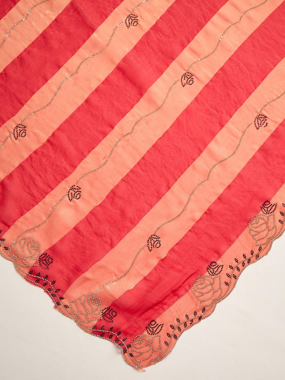Red Satin Silk saree – detail view 4