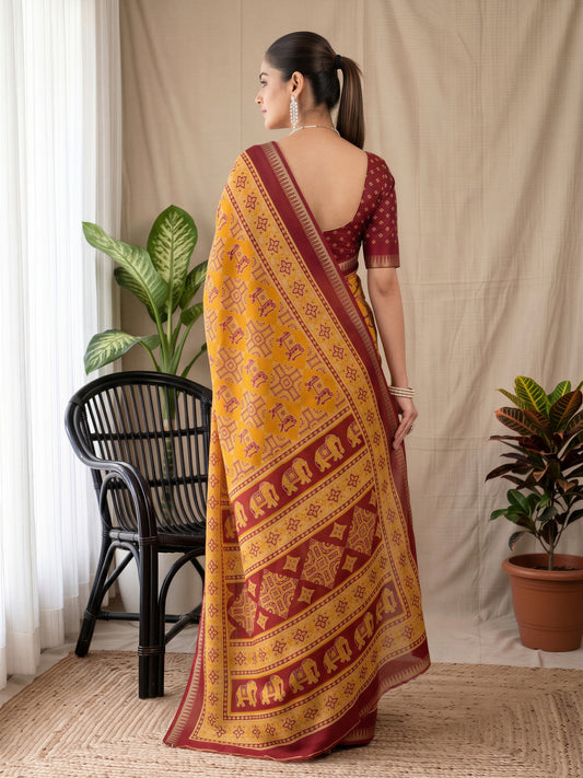 Mustard Georgette saree – detail view 1