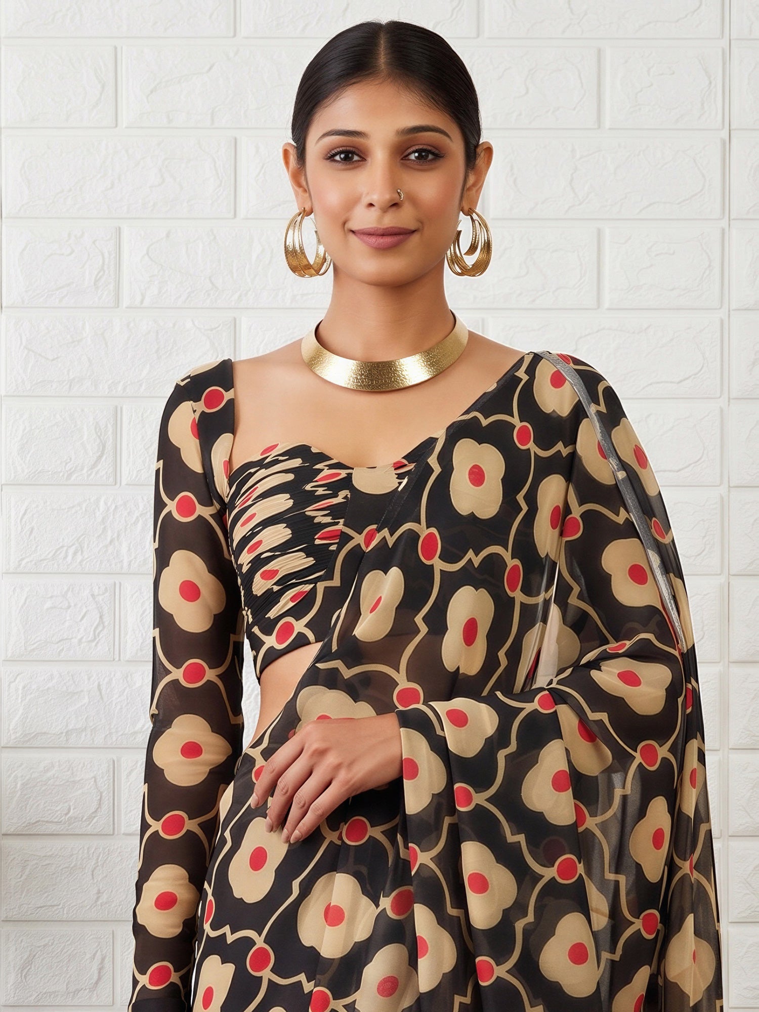 Black Satin saree – detail view 4