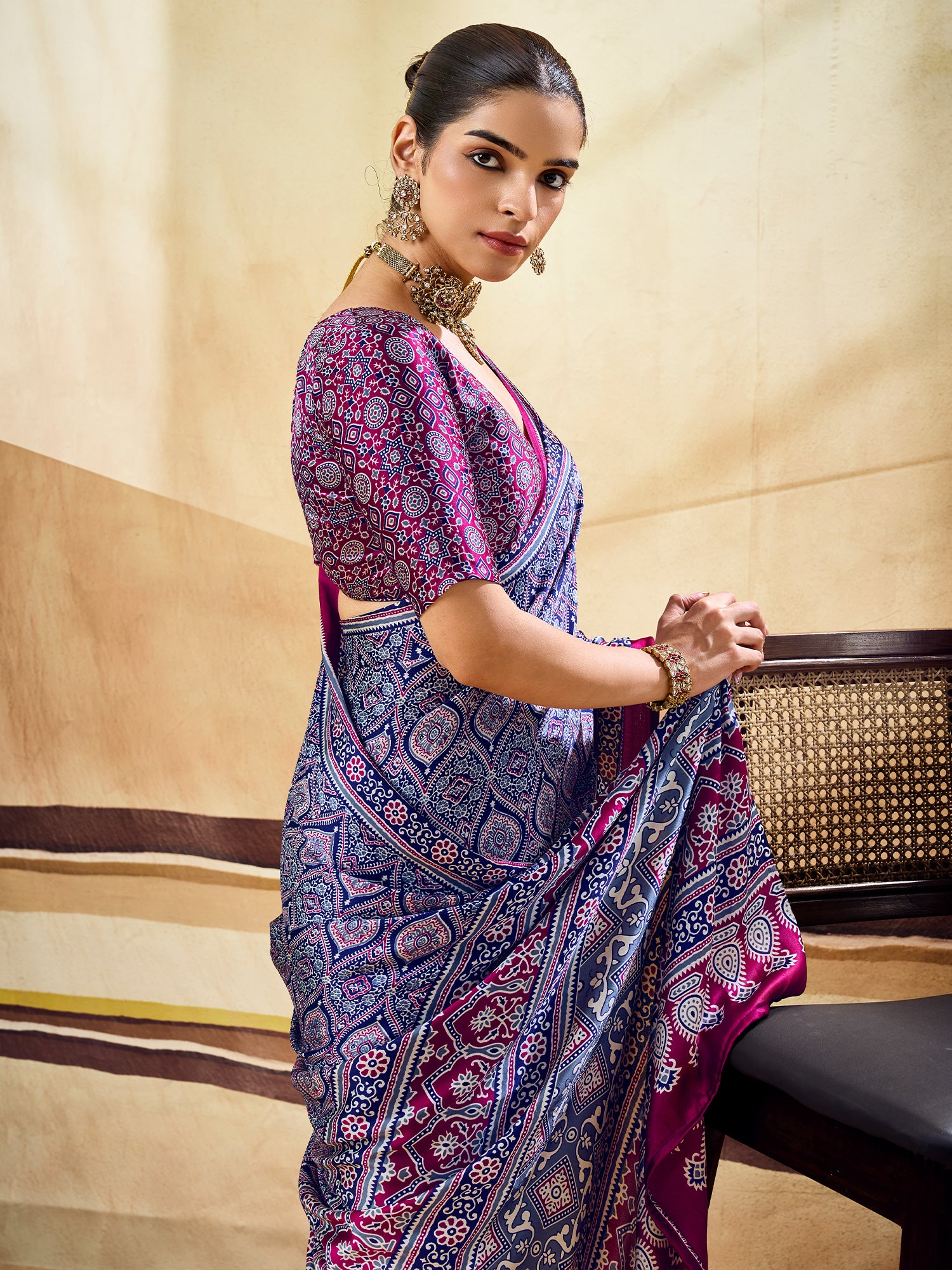 Blue Satin saree – detail view 2