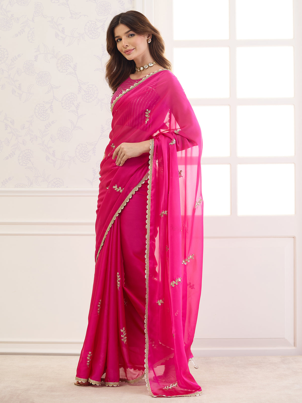 Pink Pure Georgette saree – detail view 3