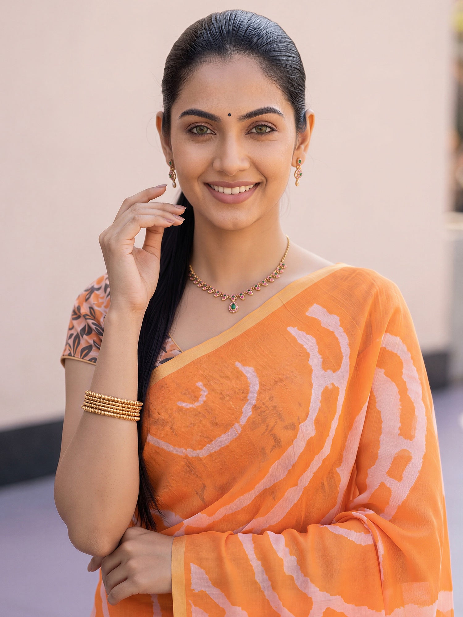 Orange Cotton Blend saree – detail view 4