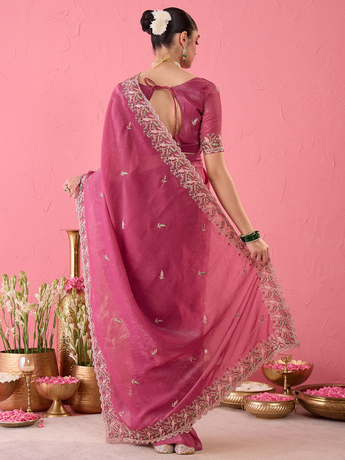 Pink Chiffon saree – detail view 6