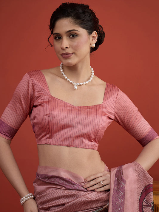 Pink art silk saree view 1