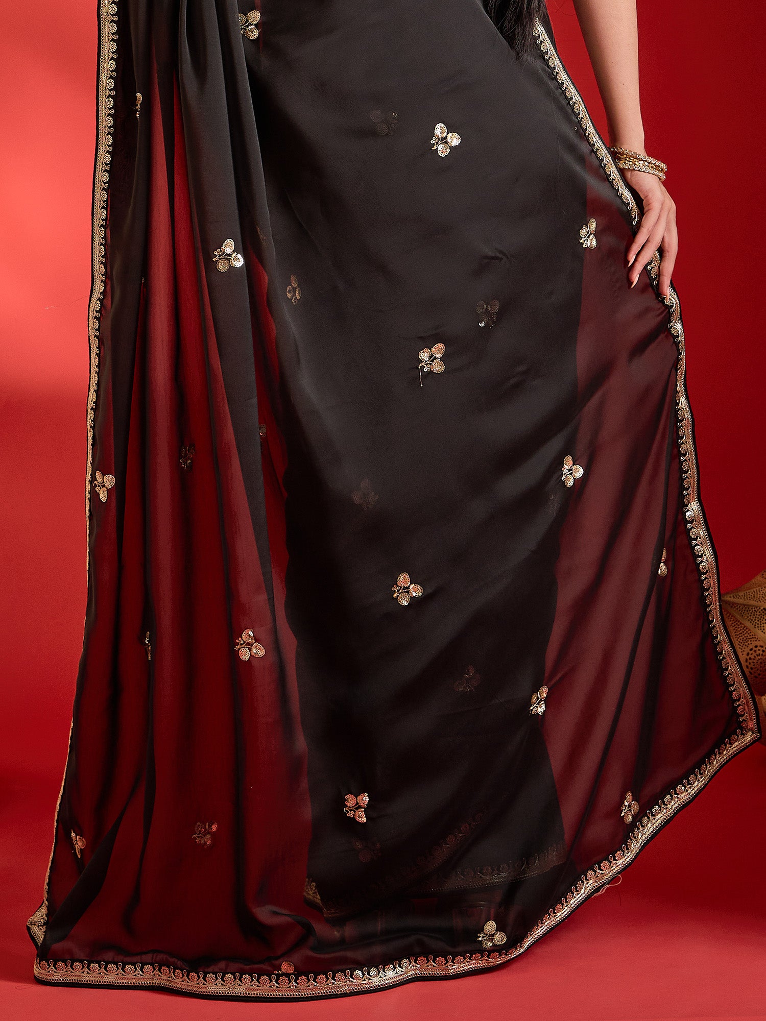 Black Georgette saree – detail view 5